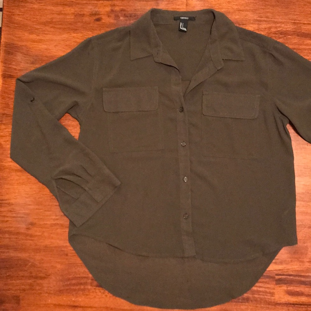 Hunter green, button up.